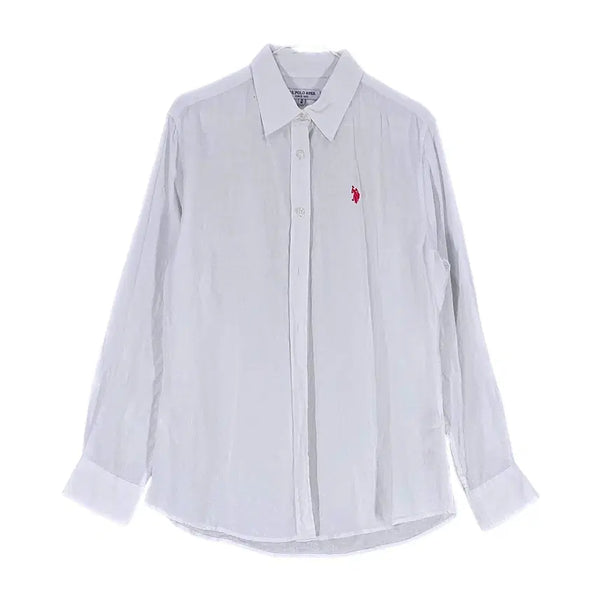 [BUNJANG] U.S. Polo Assn. Women's Classic Oversized Linen Shirt White / 유에스폴로아센 여성 클래식한 오버핏 린넨셔츠 95 화이트 00983