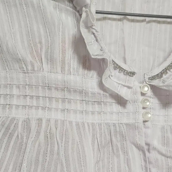 [BUNJANG] White Ruffle Short-Sleeve Cotton Blouse/Cardigan / 화이트 러플 반팔 면 프릴 블라우스/가디건 모리걸