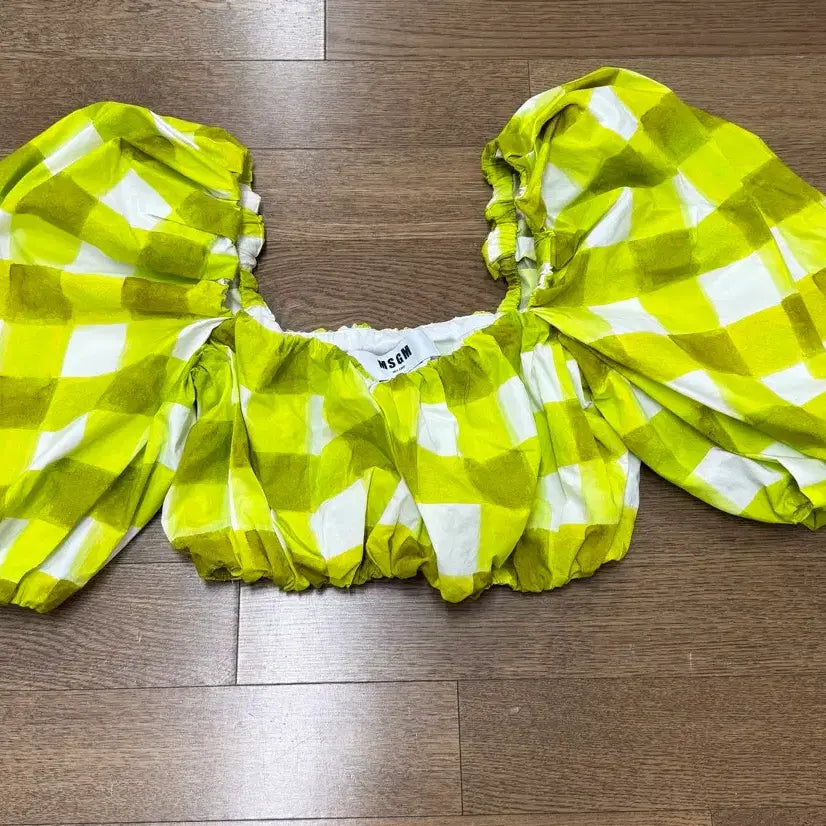 [BUNJANG] MSGM Cropped Blouse Puff Sleeve Check Pattern / MSGM 크롭 블라우스