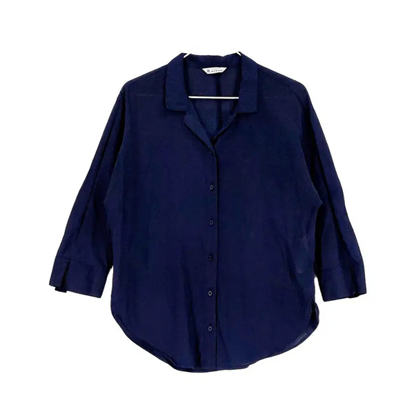 [BUNJANG] IT'S MY STYLE Linen Blend Blouse Dark Navy / 잇미샤 여성 시크한 루즈핏 린넨블라우스 82 다크네이비 01007