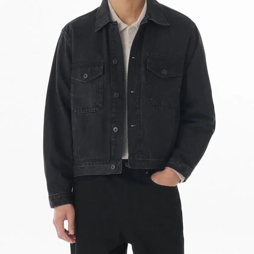 [BUNJANG] Musinsa Standard Denim Officer Jacket Washed Black XL / [XL] 무신사 스탠다드 데님 오피서 재킷 워시드 블랙