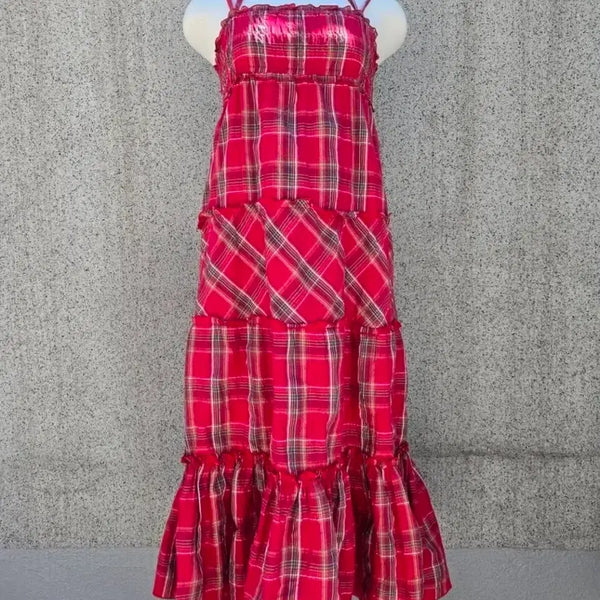 [BUNJANG] Dosch Mori Red Check Tube Top Ruffle Sleeveless Dress / Dosch 모리 튜브탑 데드스탁 슬리브리스 원피스
