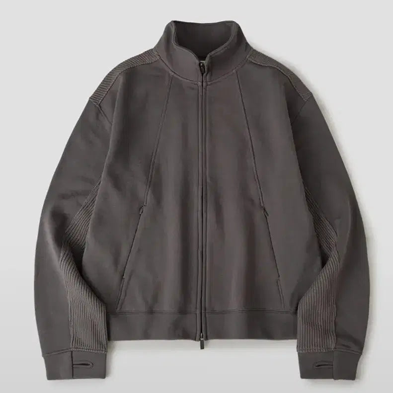 [BUNJANG] Dailyroom x Hubs Mixed Panel Zip-up Jersey Charcoal / [데일리룸X후브스] 패널 믹스드 집업 져지 [차콜]