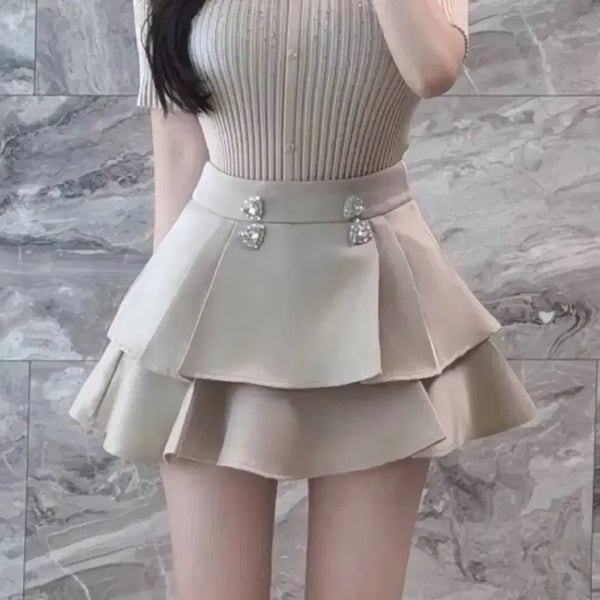 [BUNJANG] Imported Silk Fabric Mini Skirt Pants with Cubic Buttons / 수입의류) 실크원단 큐빅단추 미니 스커트바지