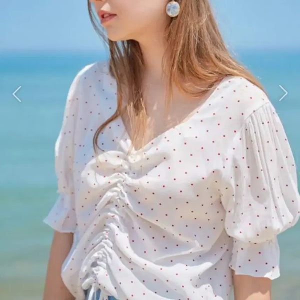 [BUNJANG] MONTS Polka Dot Shirring Blouse / 몬츠(MONTS) 도트 셔링블라우스 55-66 새상품