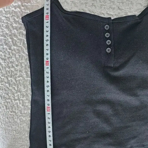 [BUNJANG] Ribbed Strap Tank Top - Black / 골지 끈나시 블랙