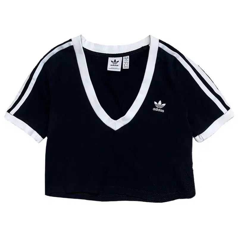 [BUNJANG] Adidas V-Neck Ringer Crop Top Black M / ADIDAS 브이넥 링거 크롭티 블랙 M