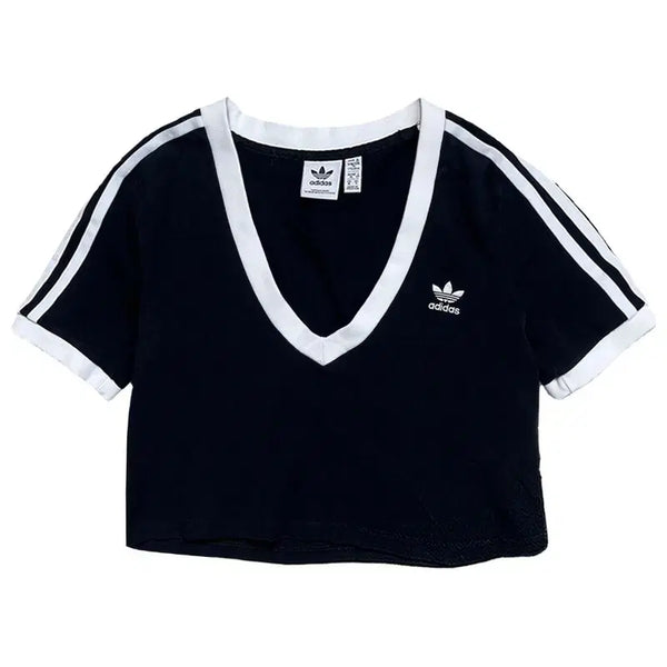 [BUNJANG] Adidas V-Neck Ringer Crop Top Black M / ADIDAS 브이넥 링거 크롭티 블랙 M