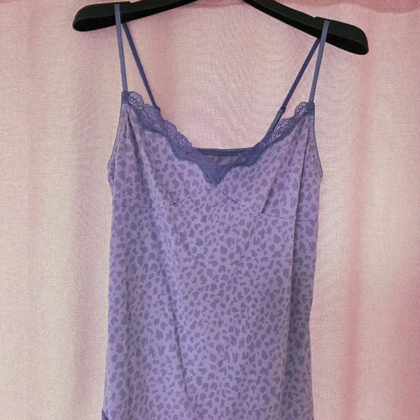 [BUNJANG] Vintage Leopard Print Sleeveless Top with Lace / 갸루 호피 빈티지 슬리브리스 나시 민소매 공주풍 러블리 레이스 일본