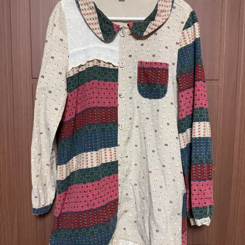 [BUNJANG] Mori Girl Hagumi Vintage Patchwork Lace Round Collar Shirt Blouse / 모리걸 하구미 히피 빈티지 패치워크 레이스 둥근카라 셔츠 블라우스