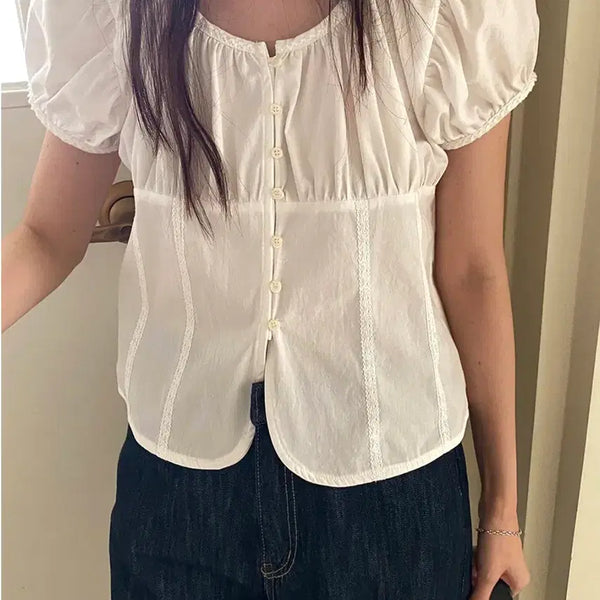[BUNJANG] Kinda Beige Randis Puff Shirring Blouse / 킨다베이지 랜디스 퍼프 셔링 블라우스