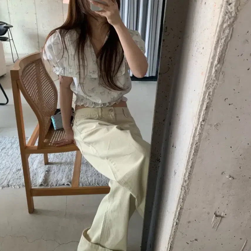 [BUNJANG] Pipin Shop Cat Collar Cropped Blouse White / free) 피핀샵 캣 크롭 블라우스