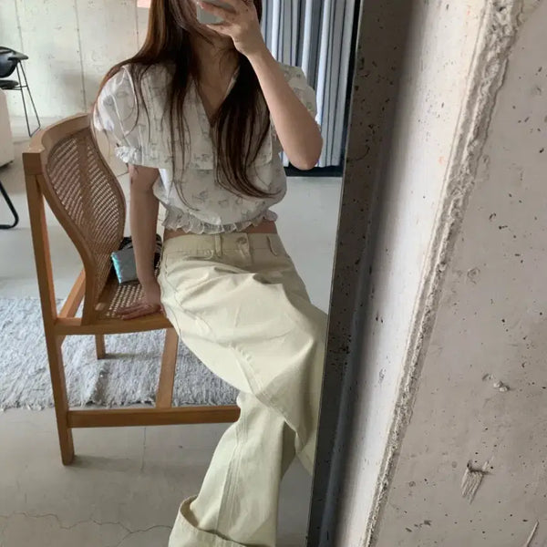 [BUNJANG] Pipin Shop Cat Collar Cropped Blouse White / free) 피핀샵 캣 크롭 블라우스