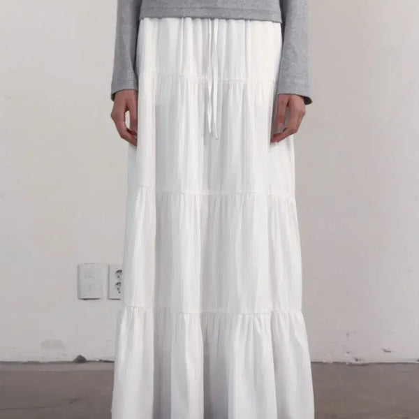 [BUNJANG] 38COMEONCOMMON Shirring Tiered Banding Skirt White / 38COMEONCOMMON 셔링 롱 스커트