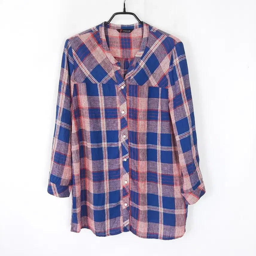 [BUNJANG] PRELIN Linen Check Long Shirt / PRELIN 오픈넥 린넨 체크 롱 셔츠