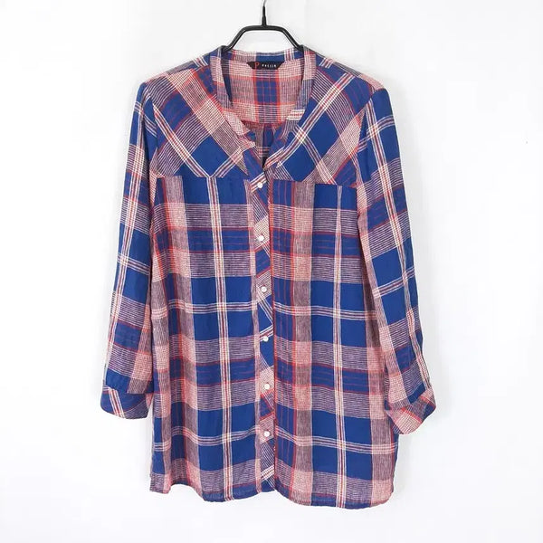 [BUNJANG] PRELIN Linen Check Long Shirt / PRELIN 오픈넥 린넨 체크 롱 셔츠