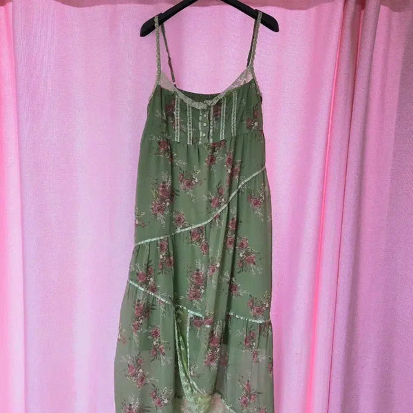 [BUNJANG] Floral Chiffon Long Dress / 꽃무늬 플라워 쉬폰 롱 원피스 슬리브 빈티지 러블리 레이스 공주풍
