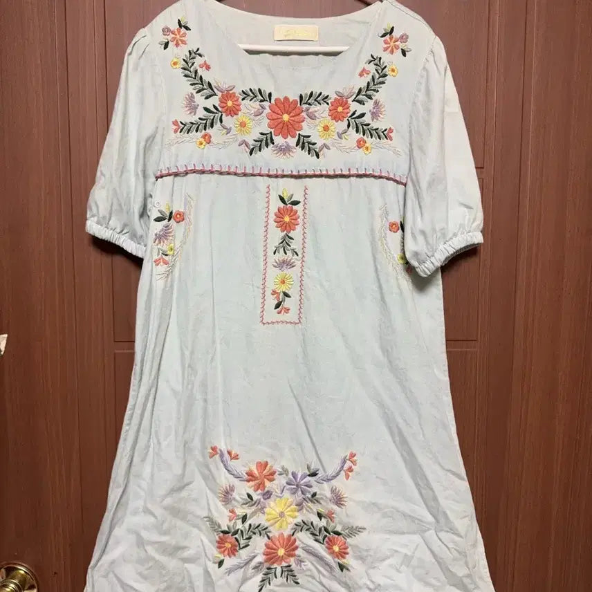 [BUNJANG] Mexican Embroidered Short Sleeve Dress / 모리걸 하구미 히피 빈티지 꽃무늬 멕시칸 자수 반팔 원피스