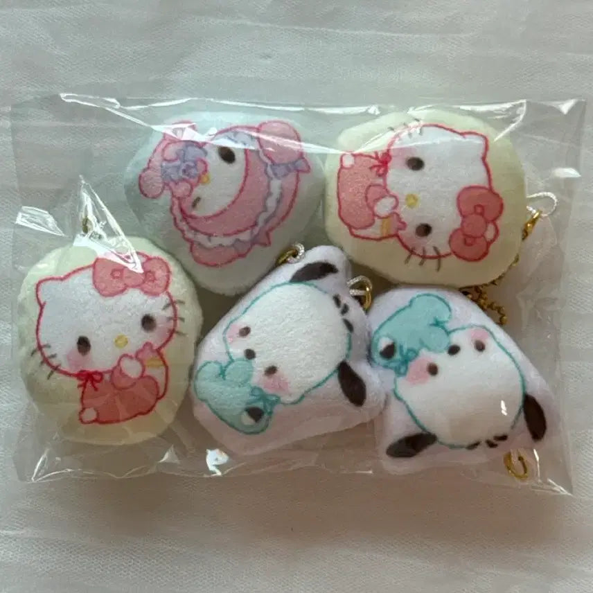 [BUNJANG] Sanrio Kitty, My Melody, Pochacco Cushion Keyring Set (5 Pieces) / 산리오 키티 마멜 포차코 쿠션 키링 5개 세트