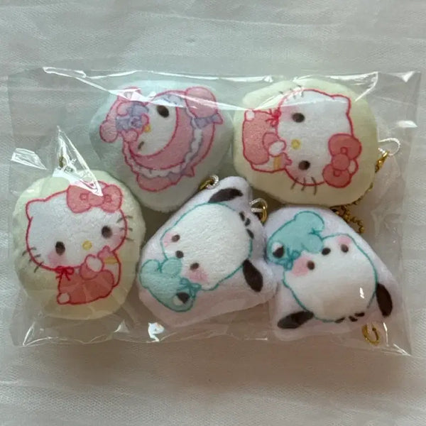 [BUNJANG] Sanrio Kitty, My Melody, Pochacco Cushion Keyring Set (5 Pieces) / 산리오 키티 마멜 포차코 쿠션 키링 5개 세트