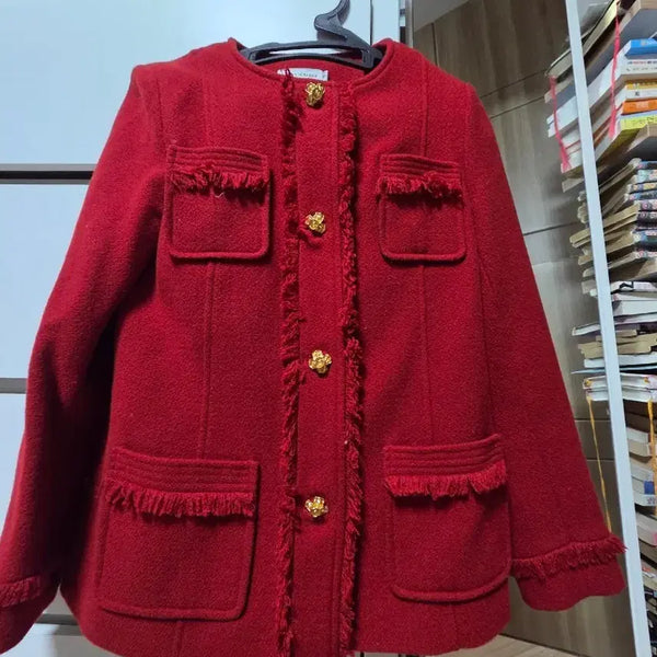 [BUNJANG] Red Tweed Coat / 레드 트위드코트 톤다운 레드S