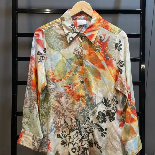 [BUNJANG] GEIGER Floral Pattern Blouse Multicolor Size 42 / [42] GEIGER 플로럴 패턴 블라우스 멀티컬러 5.9