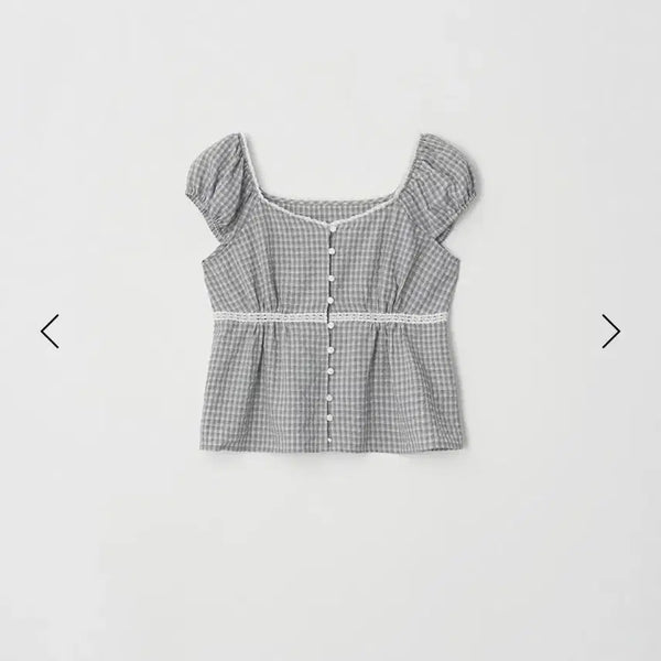 [BUNJANG] Shop Rize Judy Puff Blouse Check / 샵리즈 Judy Puff Blouse 체크 새상품 (택O)