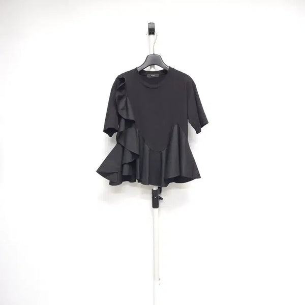 [BUNJANG] Satin Black Ruffle Blouse / 새 샤틴 SATIN 춘하 블랙 러블 블라우스 55
