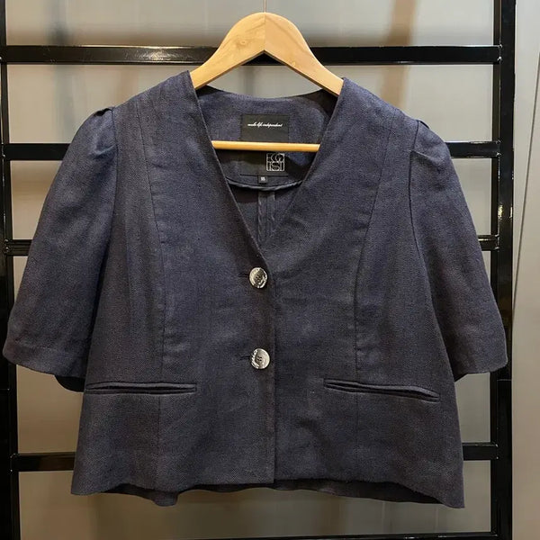 [BUNJANG] EGOIST Herringbone Crop Jacket Navy Size 55 / [55] EGOIST 헤링본 크롭 자켓 네이비 4.5
