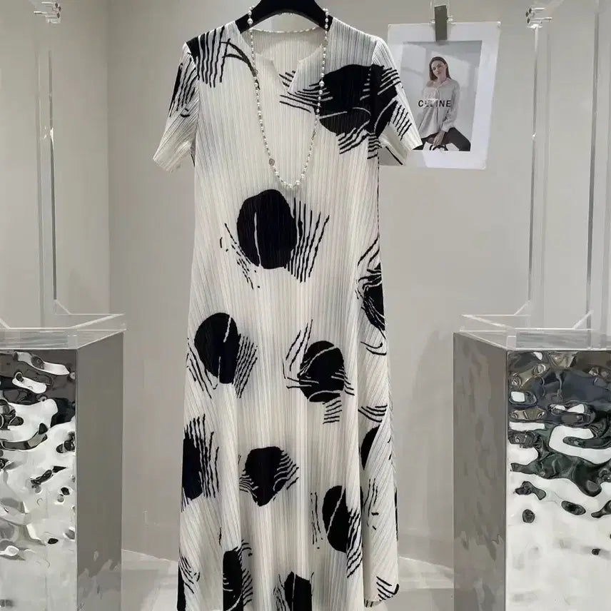 [BUNJANG] Pleated Printing Long Dress / 플리츠 프린팅 원피스 하객룩의.  롱