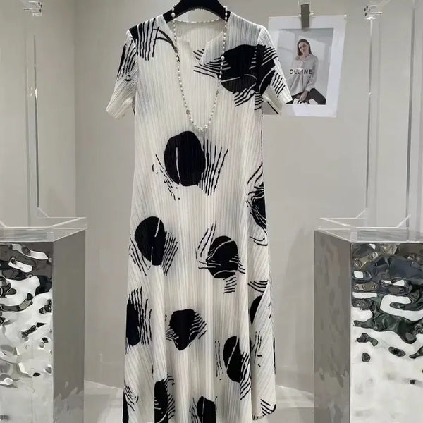 [BUNJANG] Pleated Printing Long Dress / 플리츠 프린팅 원피스 하객룩의.  롱