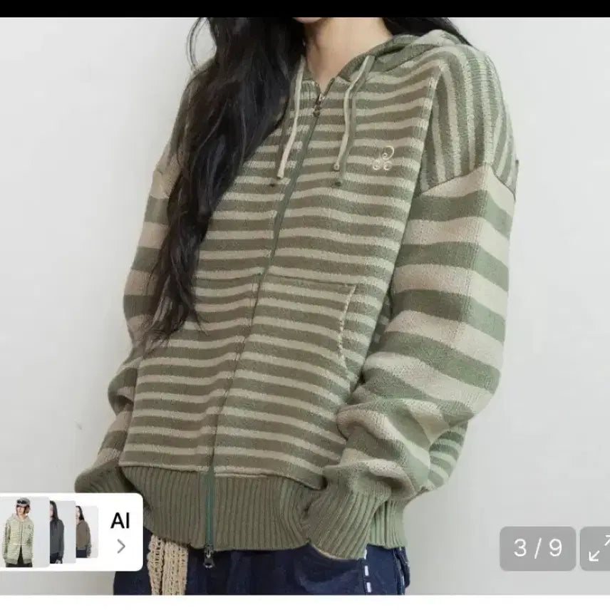 [BUNJANG] Lunakihoo Stripe Hooded Zip-Up / 루나키후 스트라이프 후드집업