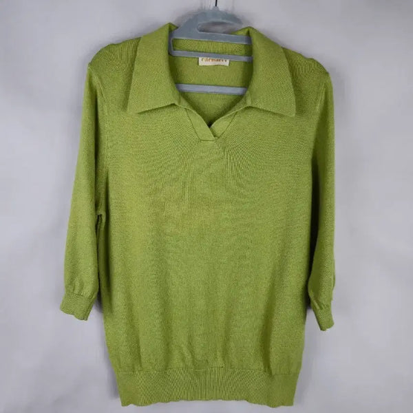[BUNJANG] Cacharel Women's Silk Blend Modal Wool Short Sleeve Knit - Size 66 / [무료배송]까사렐 66 여성 실크 혼방 모달 울 카라 반팔 니트