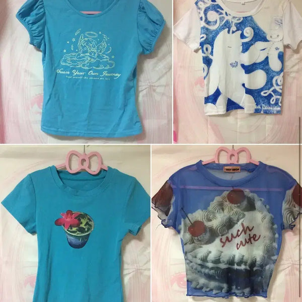 [BUNJANG] SHEIN/TEMU Summer Short Sleeve T-Shirts Set (4 Pieces) / 쉬인/테무 여름 반팔 티셔츠 4종 일괄