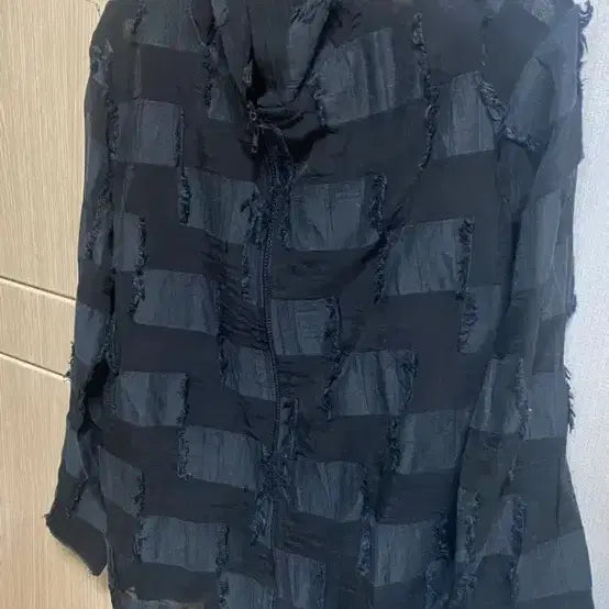 [BUNJANG] Black See-through Check Hooded Zip-Up / 블랙 시스루 체크 후드집업