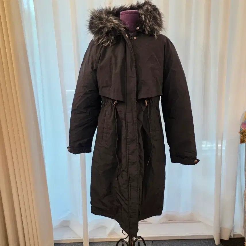 [BUNJANG] Black Fur Hooded Long Coat / 블랙 퍼 후드 롱 코트