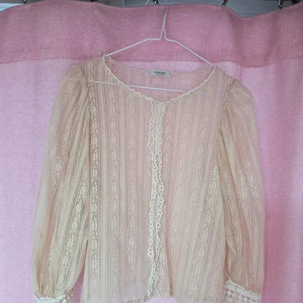 [BUNJANG] Vintage Lace See-Through T-Shirt / 레이스 시스루 티셔츠 빈티지 빈티지 공주풍 모리걸 러블리 레이스