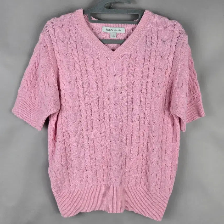 [BUNJANG] La Fiaf Women's 100% Cotton Cable Knit Short Sleeve Sweater Pink / [무료배송]라삐아프 77 여성 면100% 꽈배기 케이블 반팔 니트 핑크