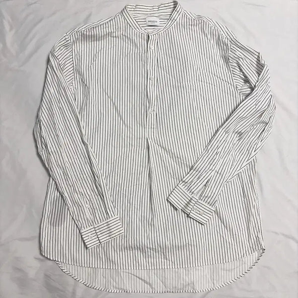 [BUNJANG] Songzio Homme Illustration Embroidered Stripe Henley Neck Shirt / 송지오옴므 일러스트 자수 스트라이프 헨리넥 셔츠