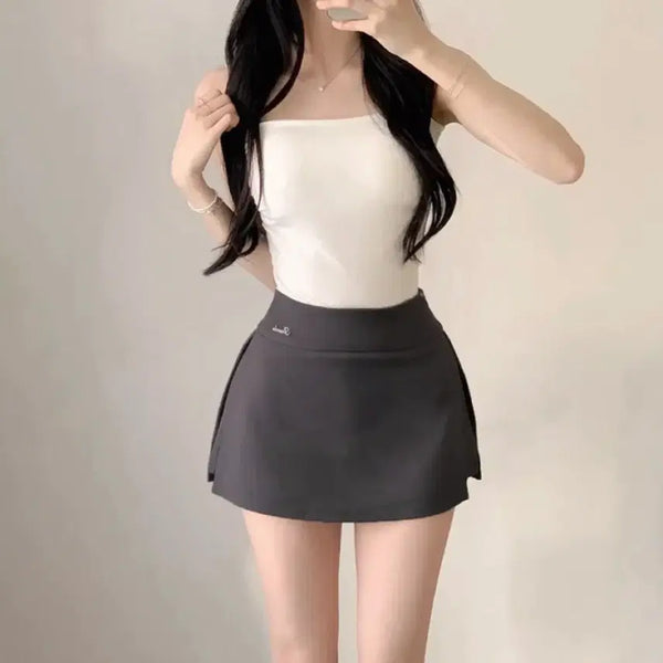 [BUNJANG] Side Slit Training Skirt Pants Charcoal / 트임 트레이닝 차콜 치마바지