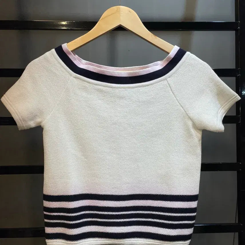[BUNJANG] JJ JIGOTT Colorblock Stripe Knit Short Sleeve Top / [JJ JIGOTT] 제이제이지고트 배색 스트라이프 니트 반팔 2.5