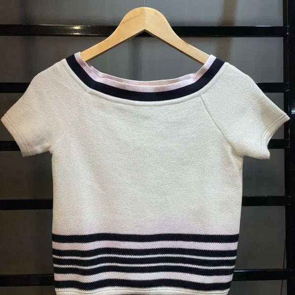 [BUNJANG] JJ JIGOTT Colorblock Stripe Knit Short Sleeve Top / [JJ JIGOTT] 제이제이지고트 배색 스트라이프 니트 반팔 2.5