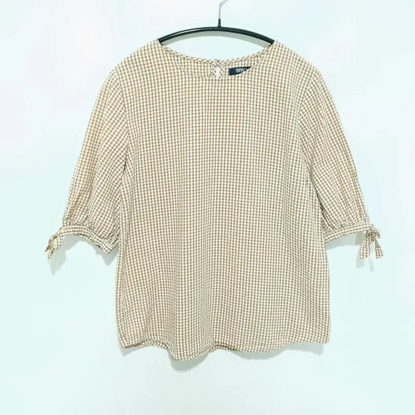 [BUNJANG] SPAO Seersucker Check Short Sleeve Blouse / 스파오 체크 시어서커 반팔 블라우스 S_S2141