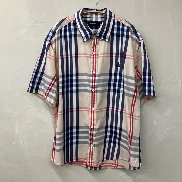 [BUNJANG] Beanpole Check Short Sleeve Shirt Beige / 빈폴 체크 반팔 셔츠 베이지