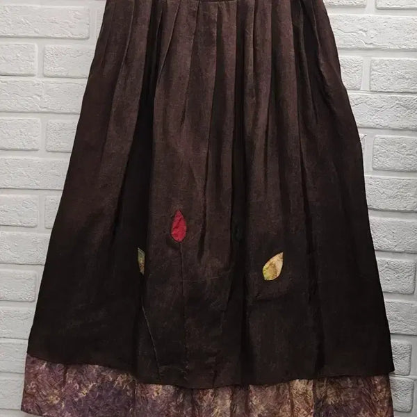 [BUNJANG] SSAMZIE Women's Rayon Flare Long Skirt - Brown Leaf Pattern / A4785  인견 플레어스커트(SSAMZIE)