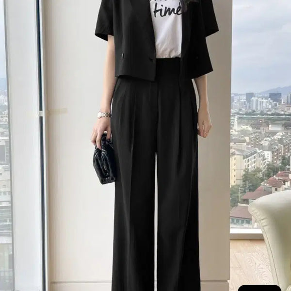 [BUNJANG] Love Paris Crop Jacket + Two-Tuck Wide Pants Set / 러브패리스 크롭자켓+투턱와이드팬츠 셋업