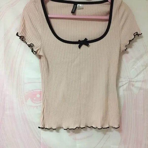 [BUNJANG] H&M Ribbed Pink Short-Sleeve Top / H&M 리브드 핑크 반팔 탑