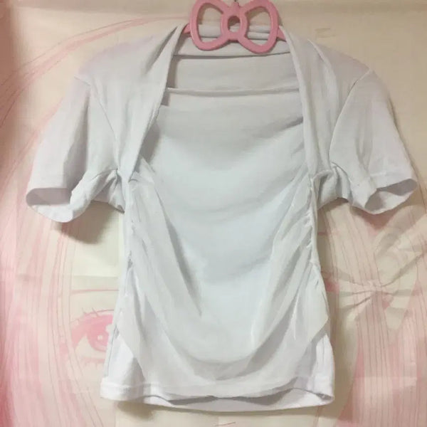 [BUNJANG] Short Sleeve Wrap Top - White / 에이블리 지그재그 반팔 랩 탑