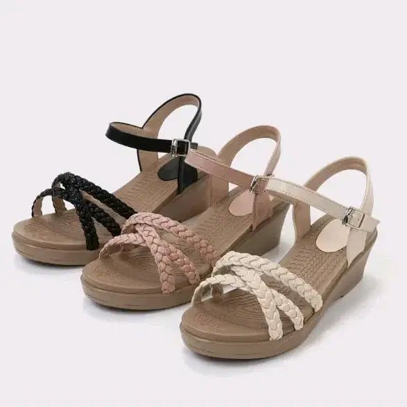 [BUNJANG] Sobo Shoes Women's Strap Wedge Heel Sandals (Pink, Size 230) / 새상품 스트랩 웨지힐 샌들 230 (핑크)