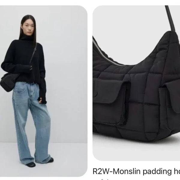 [BUNJANG] R2W Quilted Padded Hobo Bag Black / R2W 퀼팅 패딩 호보백 블랙*새상품